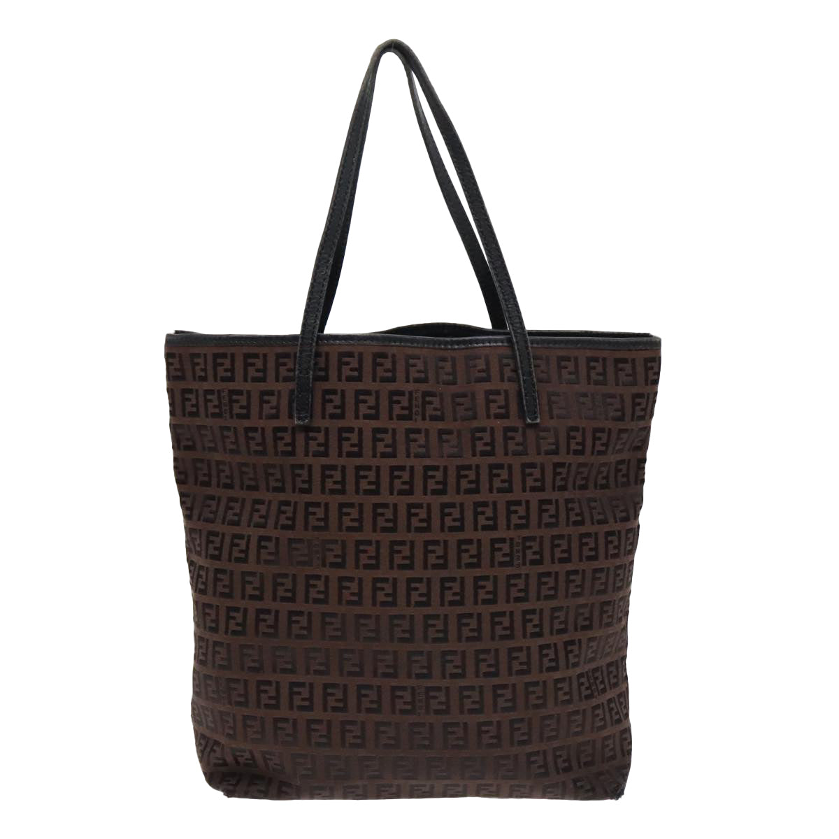 FENDI Zucchino Canvas Tote Bag Brown Black Silver Auth fm3814 - 0