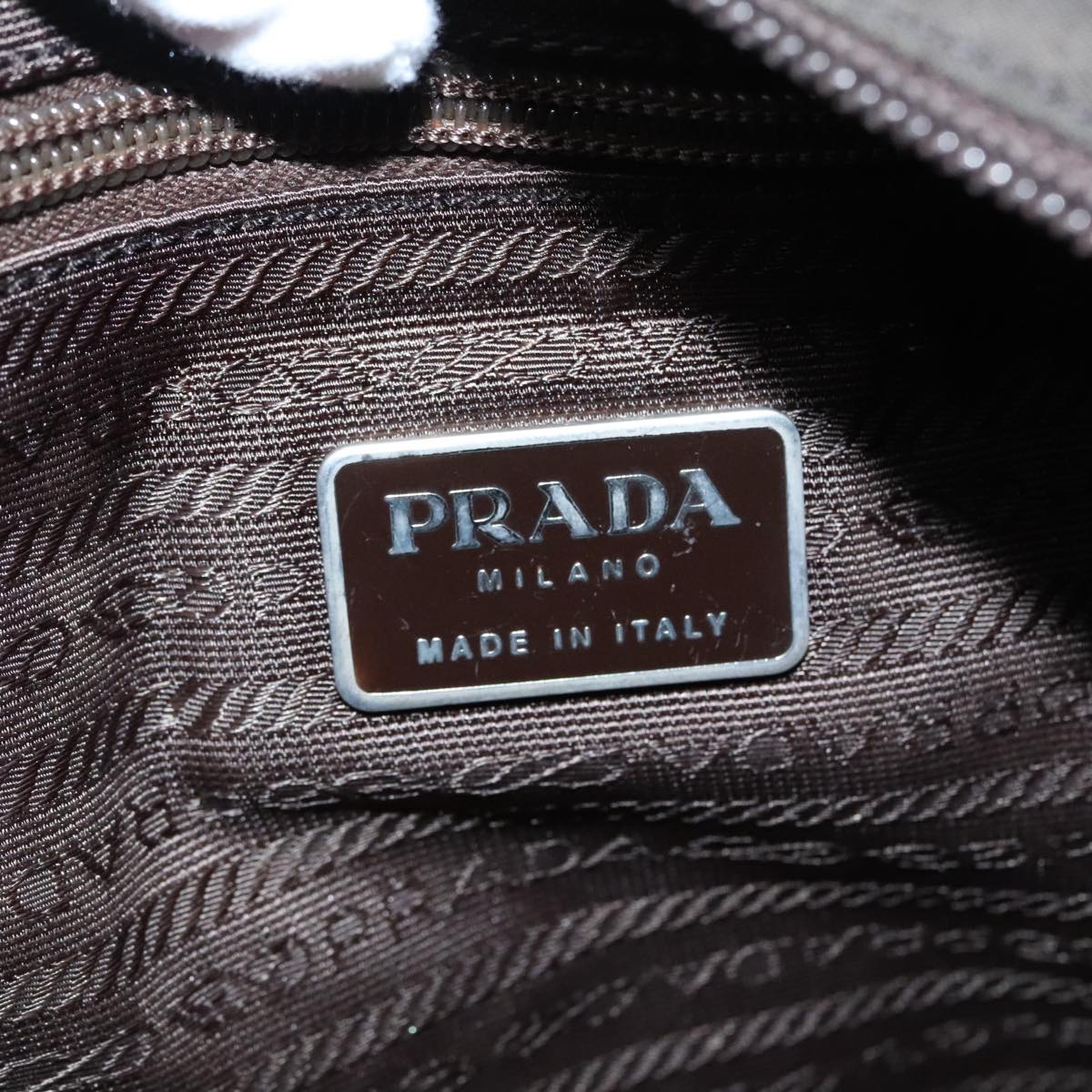 PRADA Tote Bag Nylon Khaki Brown Silver Auth fm3816