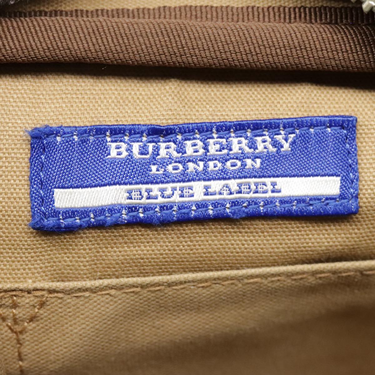 BURBERRY Nova Check Blue Label Shoulder Bag Canvas Beige Silver Auth fm3820