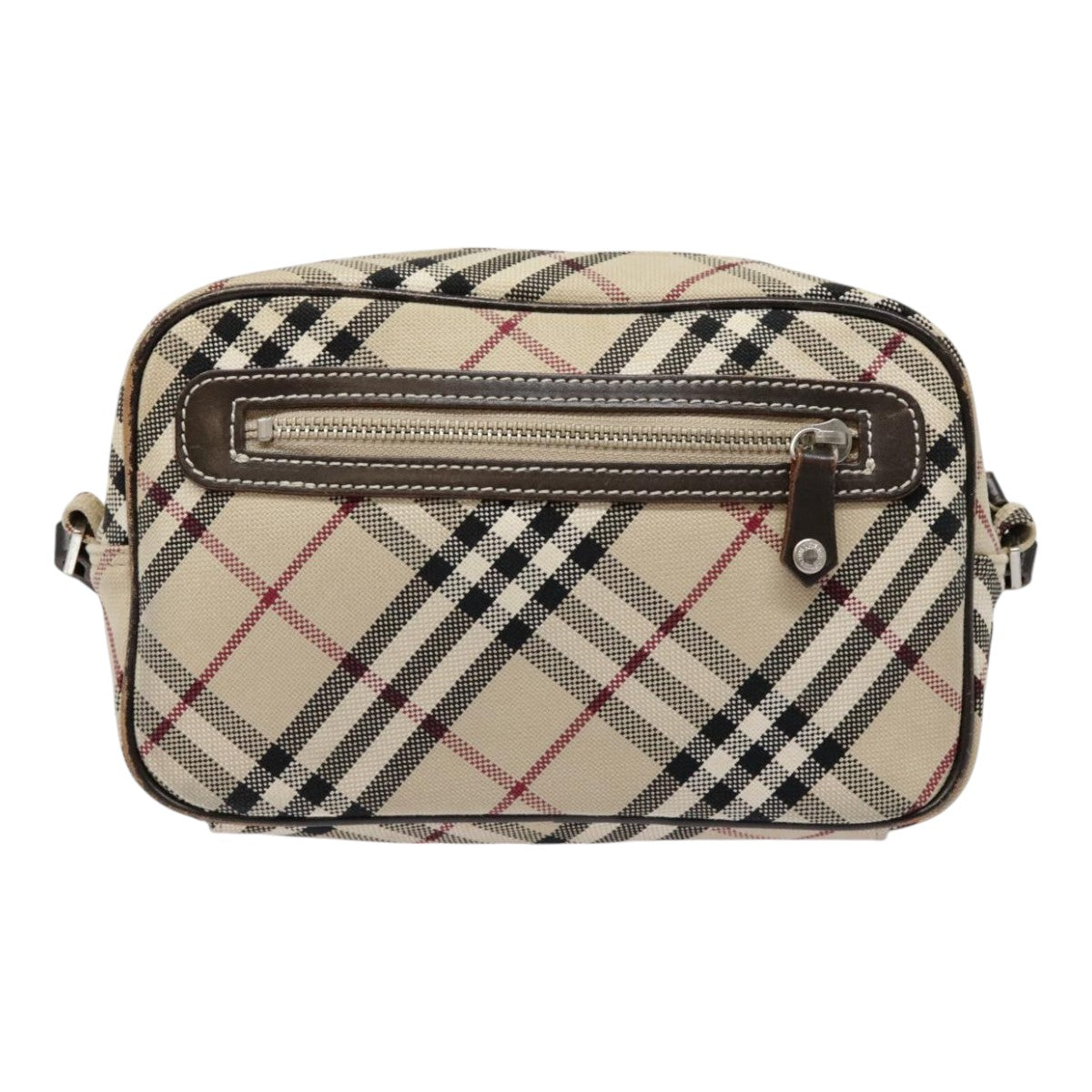 BURBERRY Nova Check Blue Label Shoulder Bag Canvas Beige Silver Auth fm3820 - 0