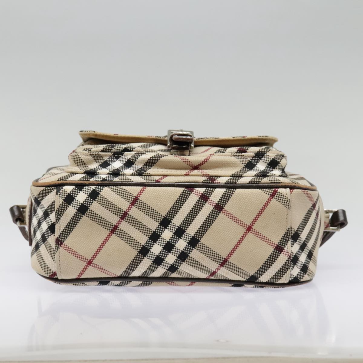 BURBERRY Nova Check Blue Label Shoulder Bag Canvas Beige Silver Auth fm3820