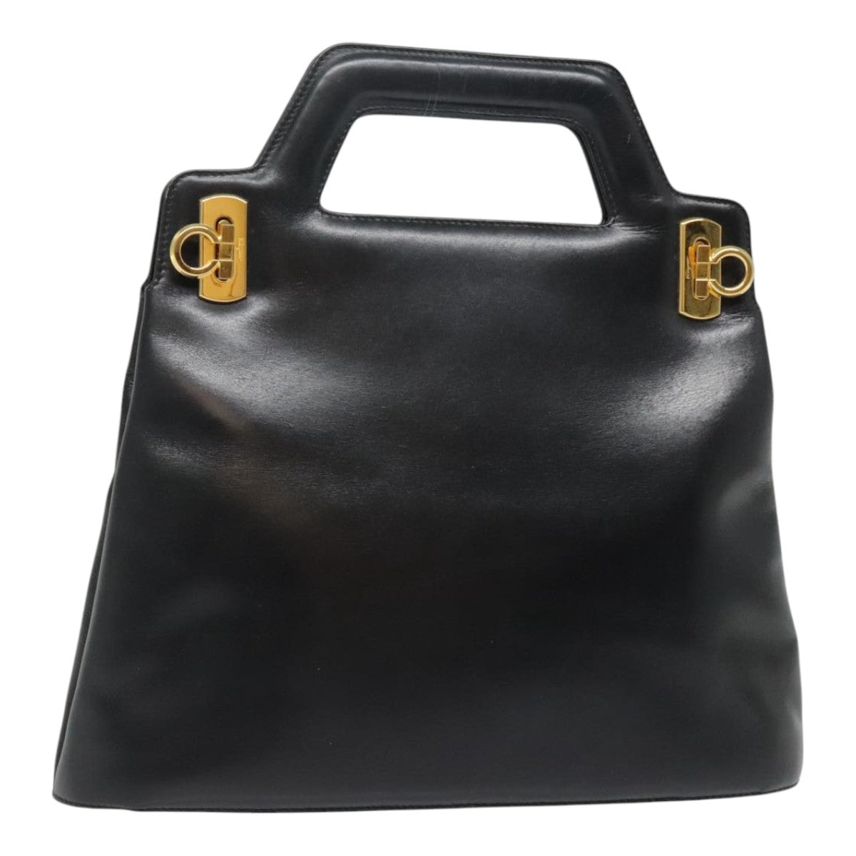 Salvatore Ferragamo Hand Bag Leather Black Gold Auth fm3830