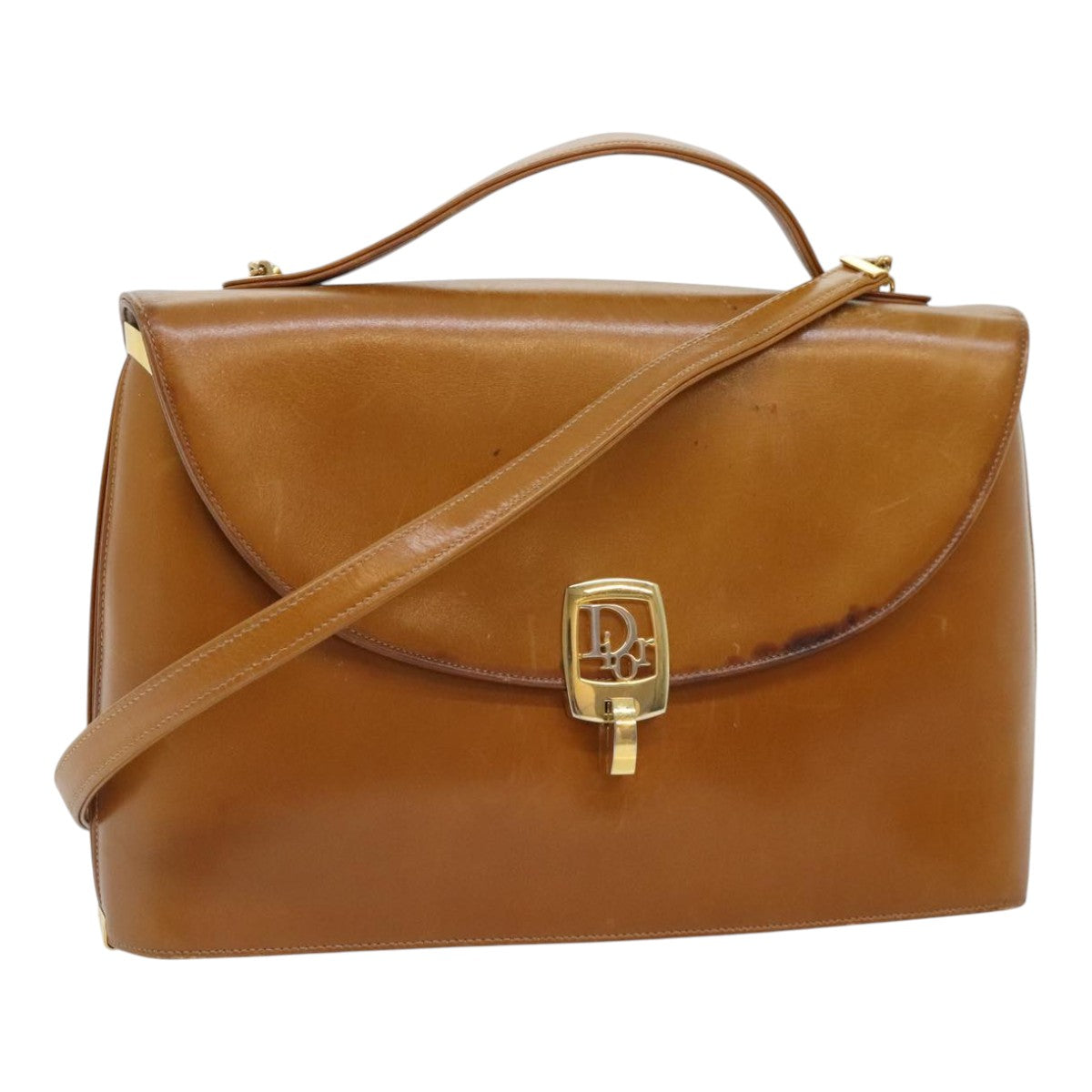 Christian Dior Shoulder Bag Leather 2way Brown Gold Auth fm3836