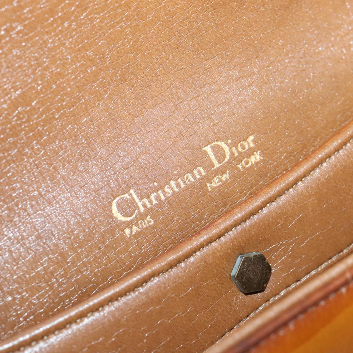 Christian Dior Shoulder Bag Leather 2way Brown Gold Auth fm3836