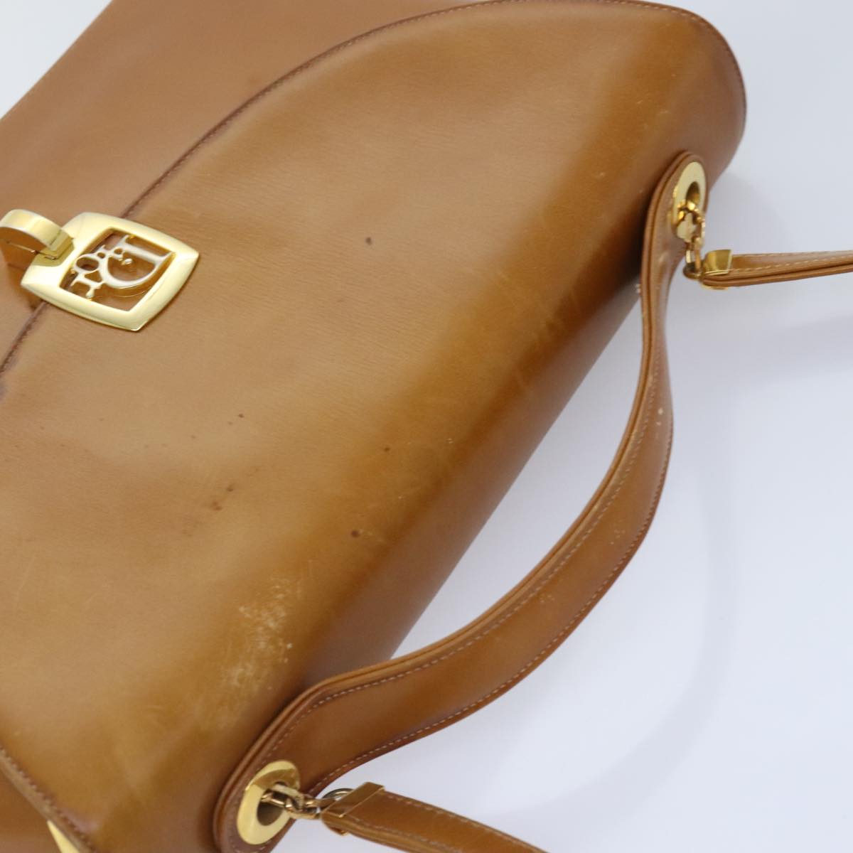 Christian Dior Shoulder Bag Leather 2way Brown Gold Auth fm3836