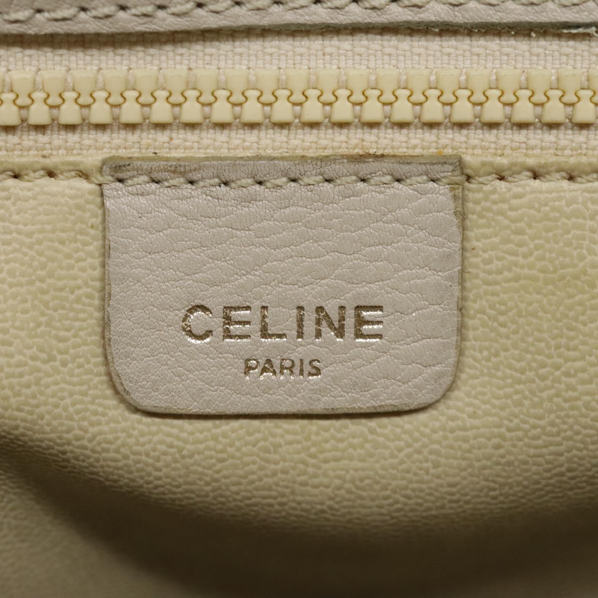 CELINE Chain Shoulder Bag Leather Beige Gold Auth fm3837