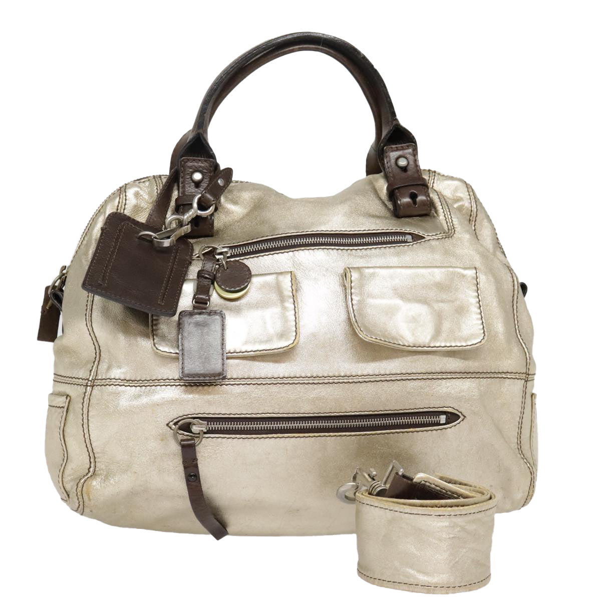 Chloe Hand Bag Leather 2way Gold Auth fm3861