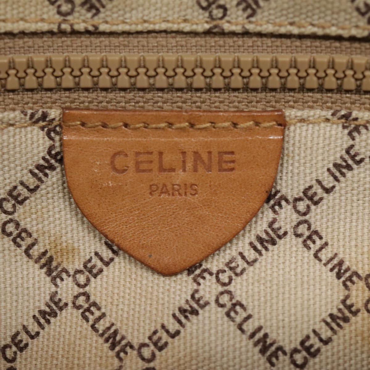 CELINE Macadam Canvas Clutch Bag Beige Gold Auth fm3862