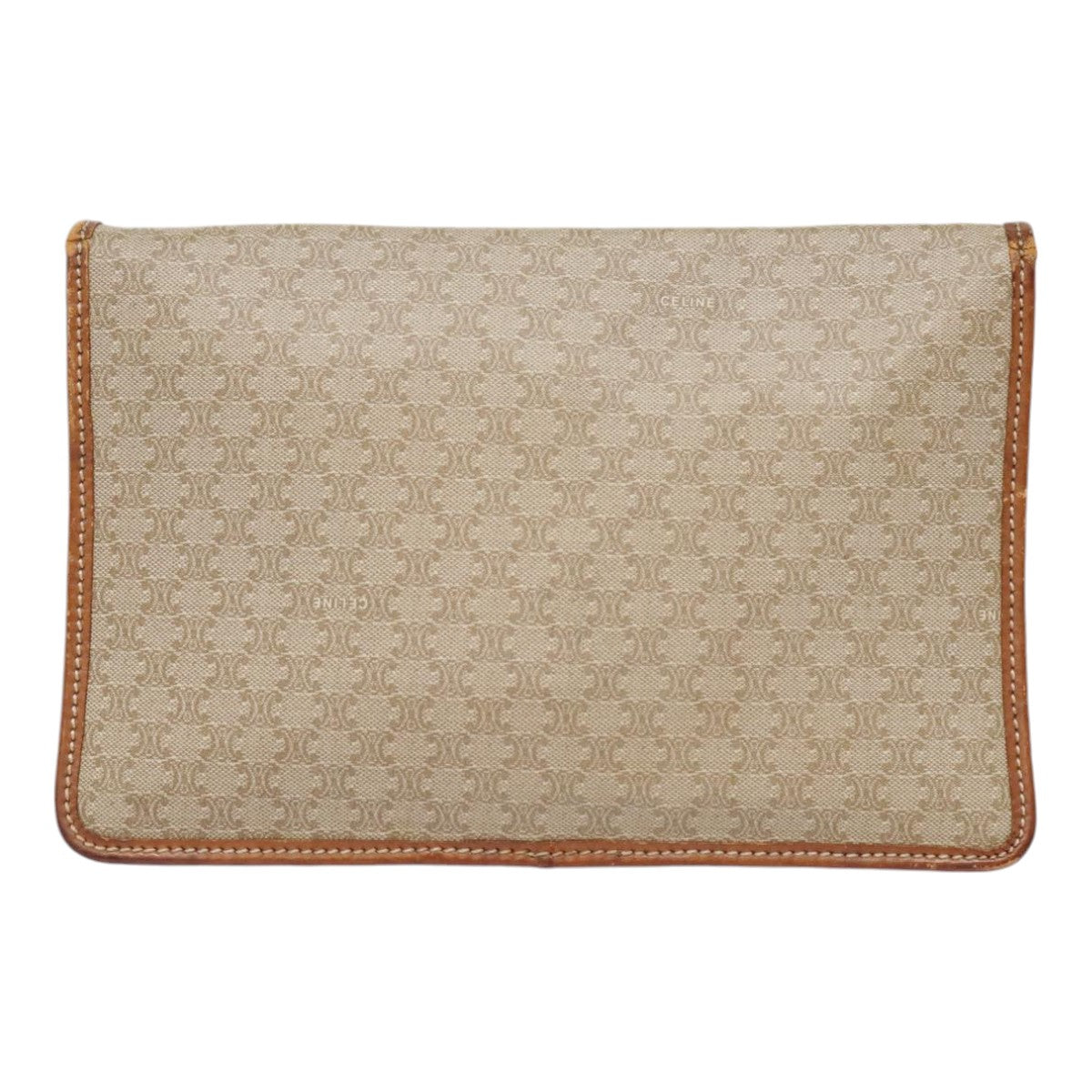 CELINE Macadam Canvas Clutch Bag Beige Gold Auth fm3862 - 0