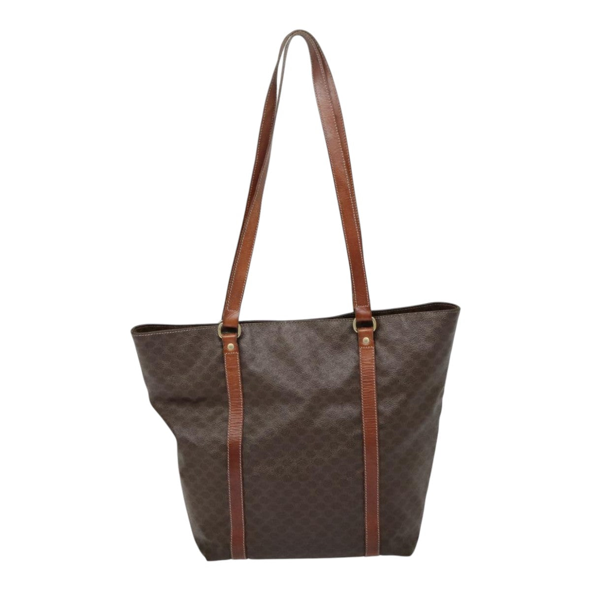 CELINE Macadam Canvas Tote Bag PVC Leather Brown Gold Auth fm3864 - 0