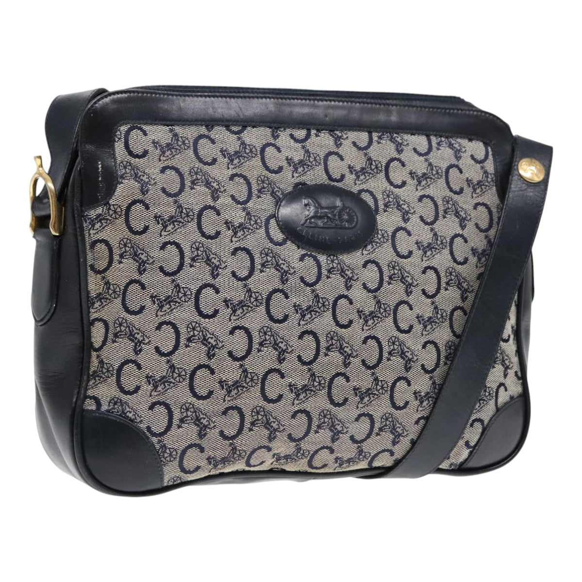 CELINE C Sulky Shoulder Bag Canvas Navy Gold Auth fm3869