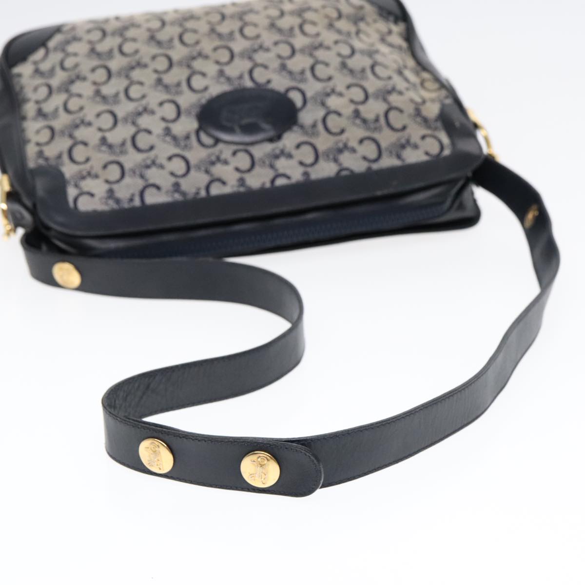 CELINE C Sulky Shoulder Bag Canvas Navy Gold Auth fm3869