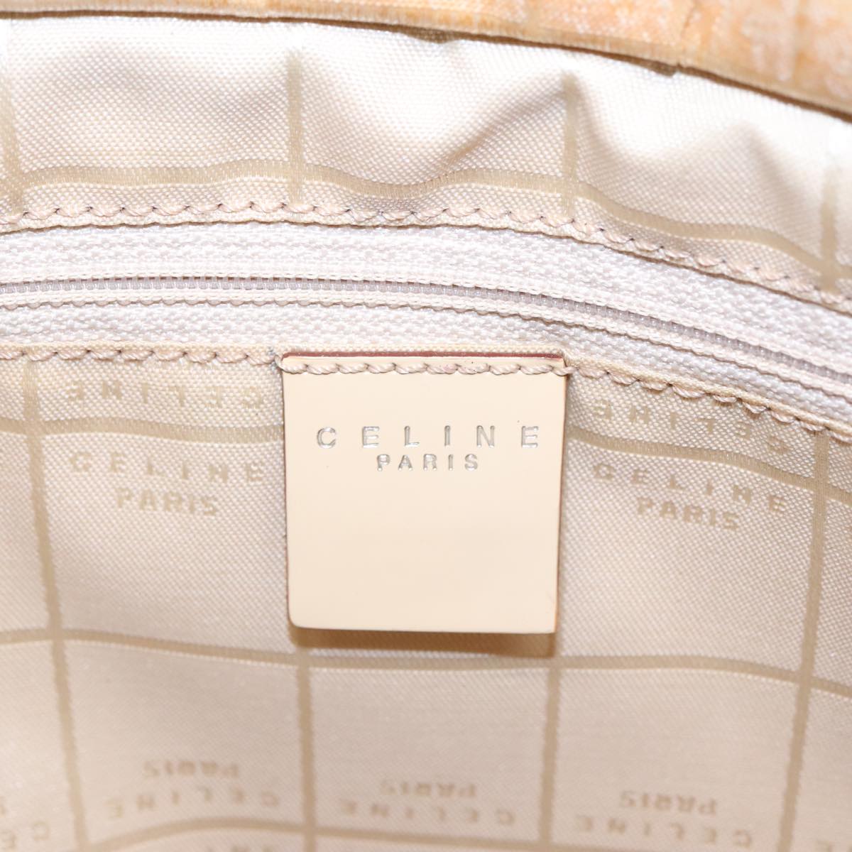 CELINE Tote Bag Canvas Leather Beige Silver Auth fm3874