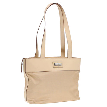 CELINE Tote Bag Canvas Leather Beige Silver Auth fm3874