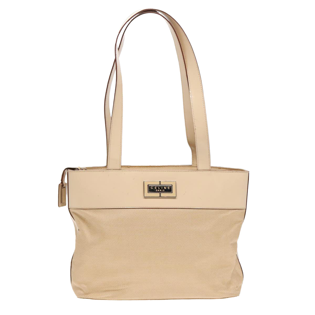 CELINE Tote Bag Canvas Leather Beige Silver Auth fm3874 - 0