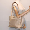 CELINE Tote Bag Canvas Leather Beige Silver Auth fm3874-24