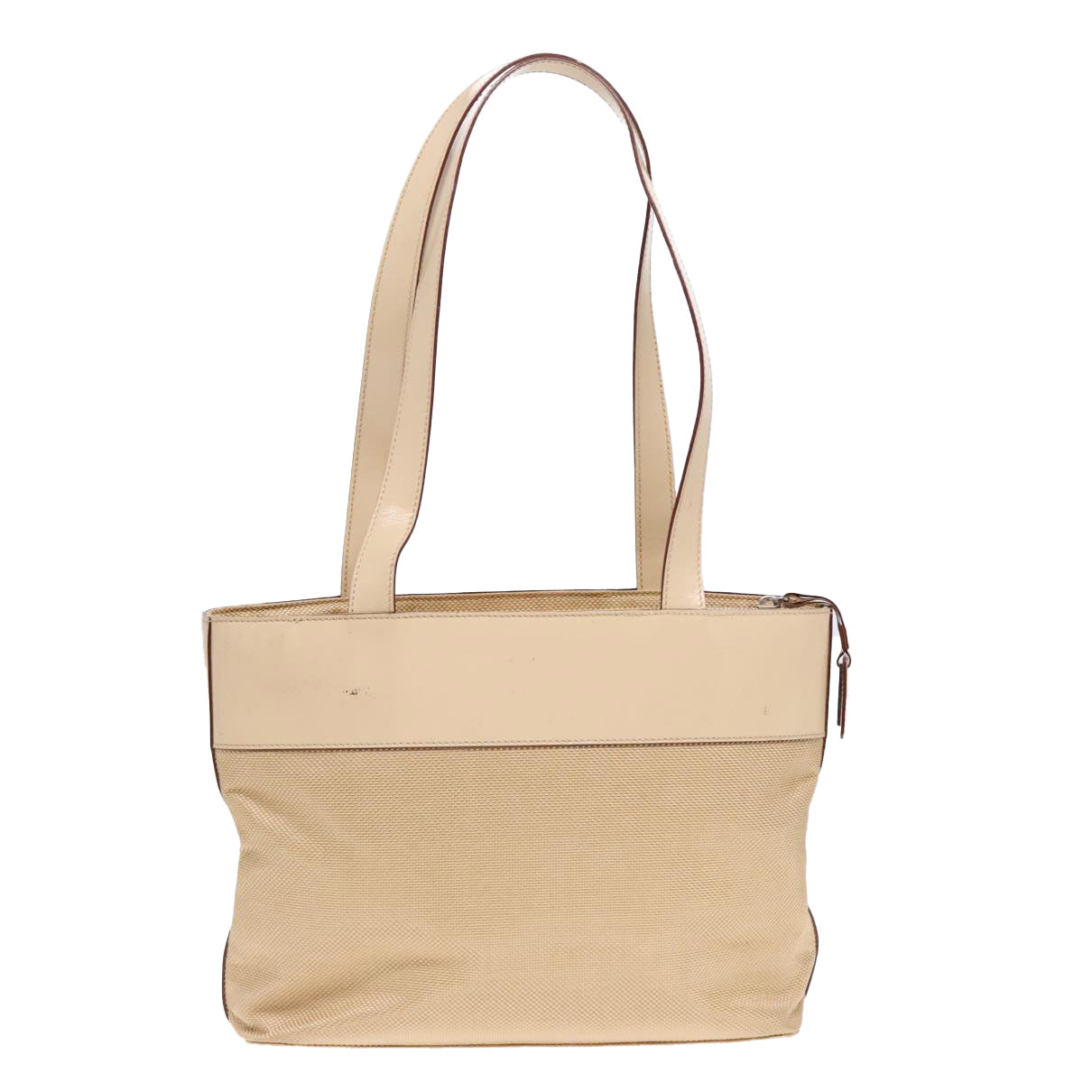 CELINE Tote Bag Canvas Leather Beige Silver Auth fm3874