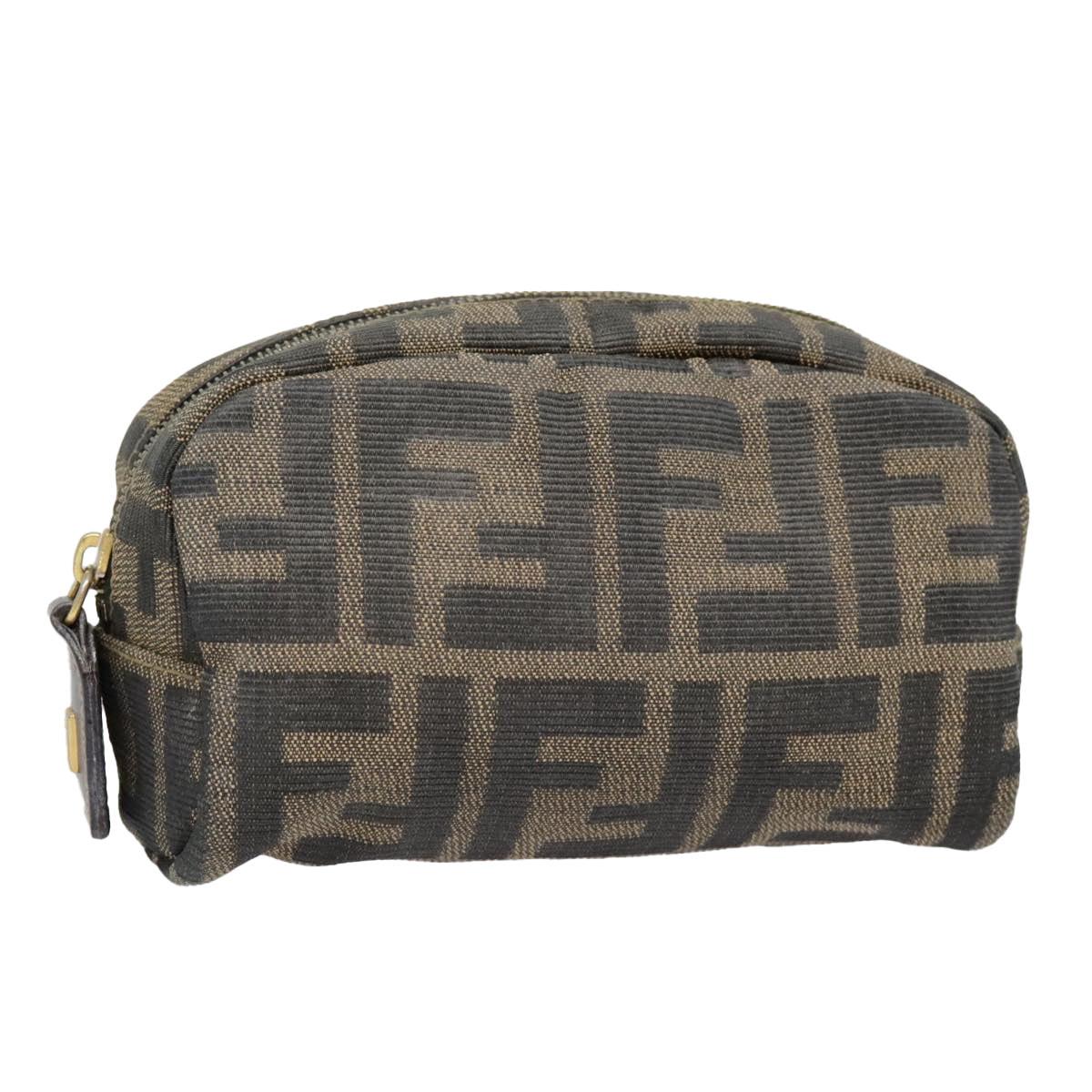 FENDI Zucca Canvas Pouch Black Gold Brown Auth fm3877