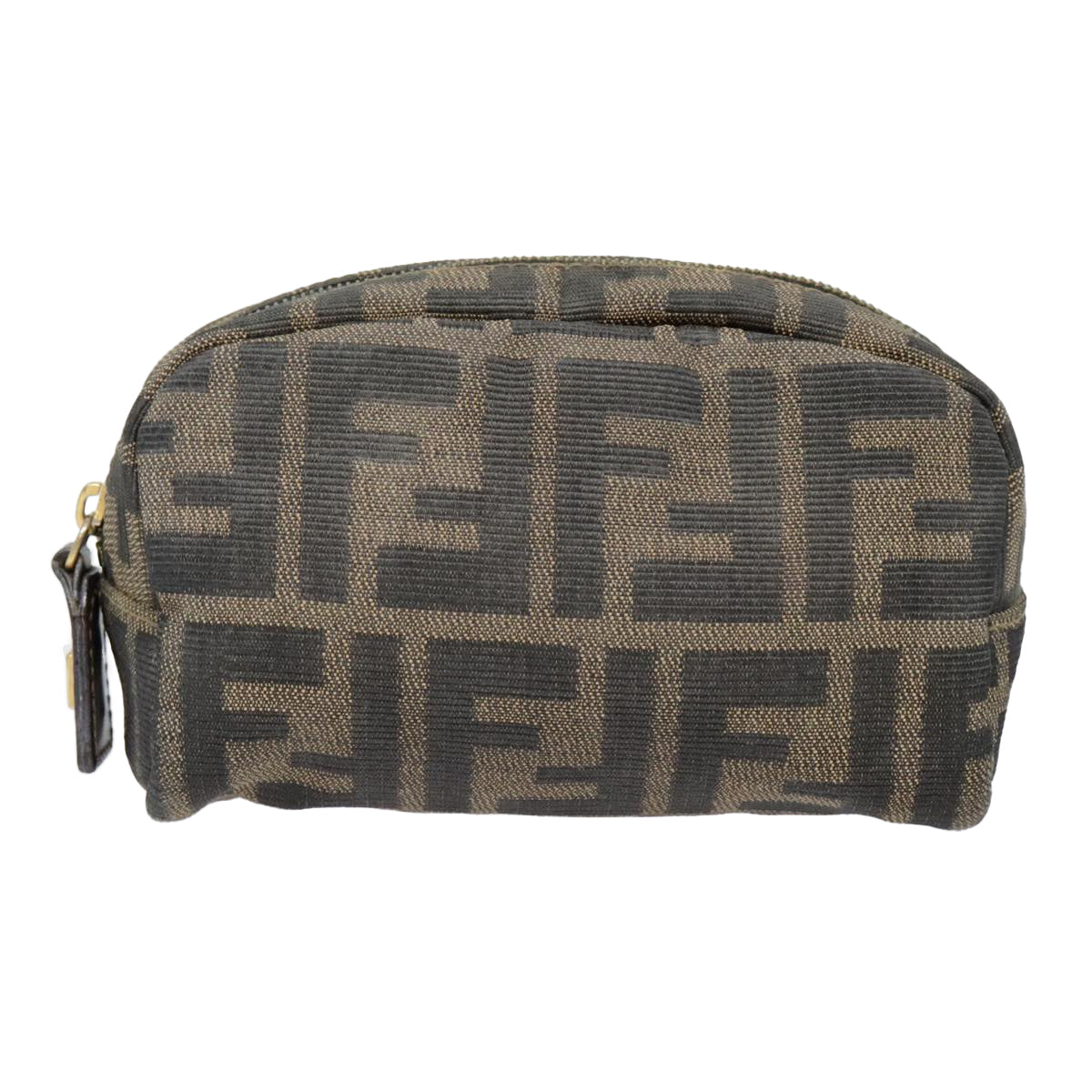 FENDI Zucca Canvas Pouch Black Gold Brown Auth fm3877