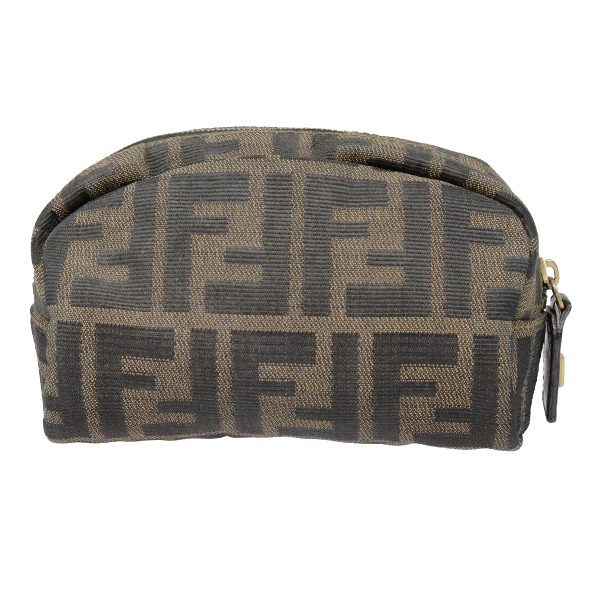 FENDI Zucca Canvas Pouch Black Gold Brown Auth fm3877 - 0