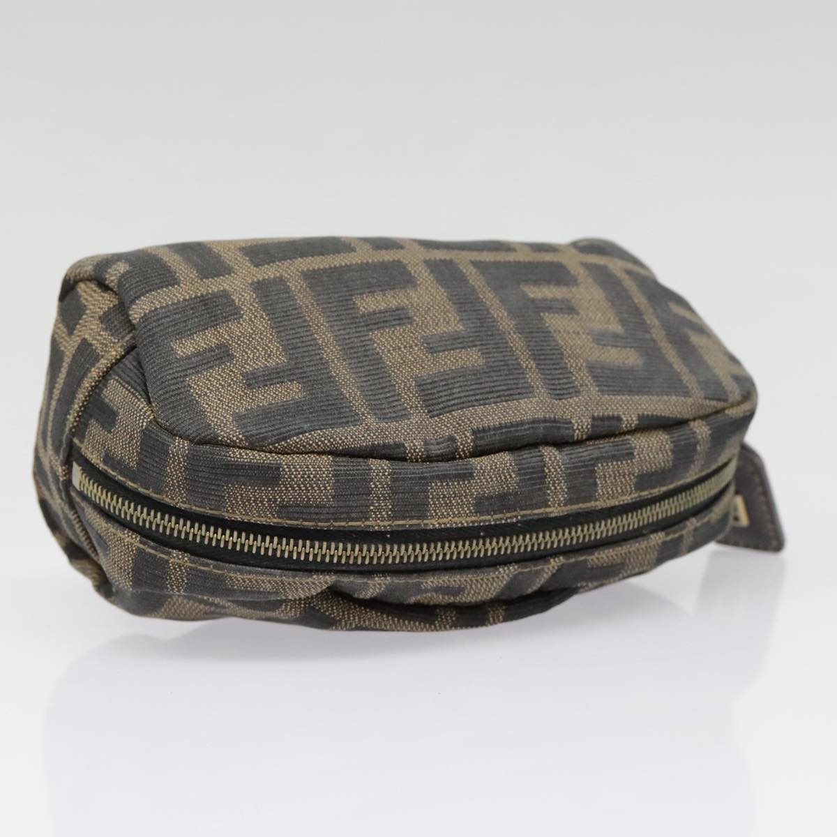 FENDI Zucca Canvas Pouch Black Gold Brown Auth fm3877