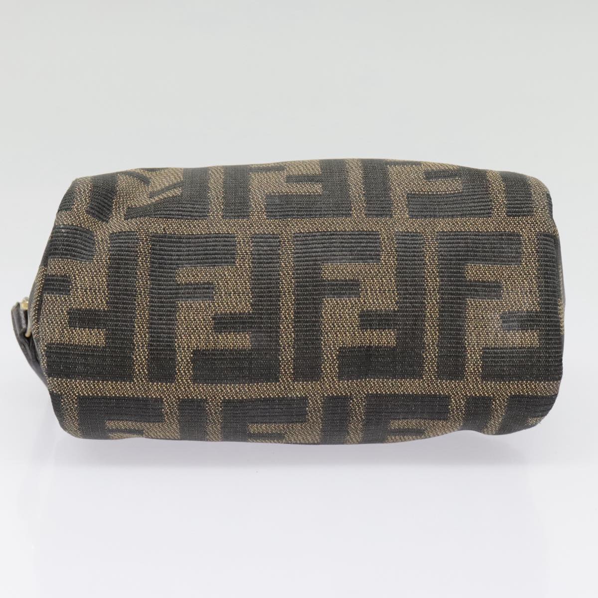 FENDI Zucca Canvas Pouch Black Gold Brown Auth fm3877