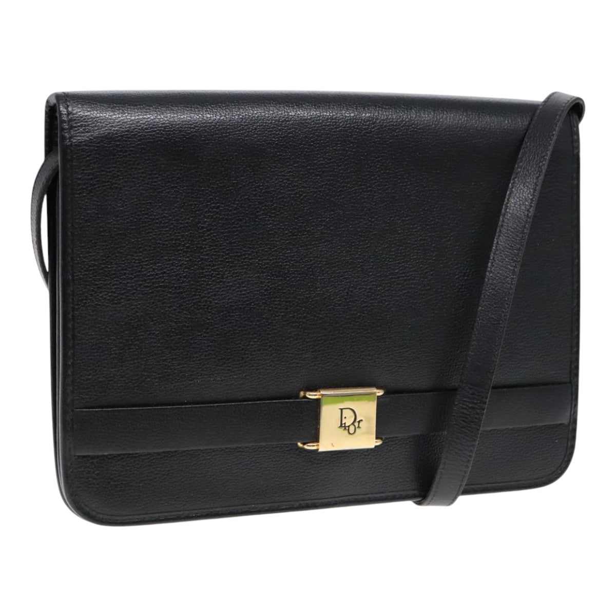 Christian Dior Shoulder Bag Leather Black Gold Auth fm3878