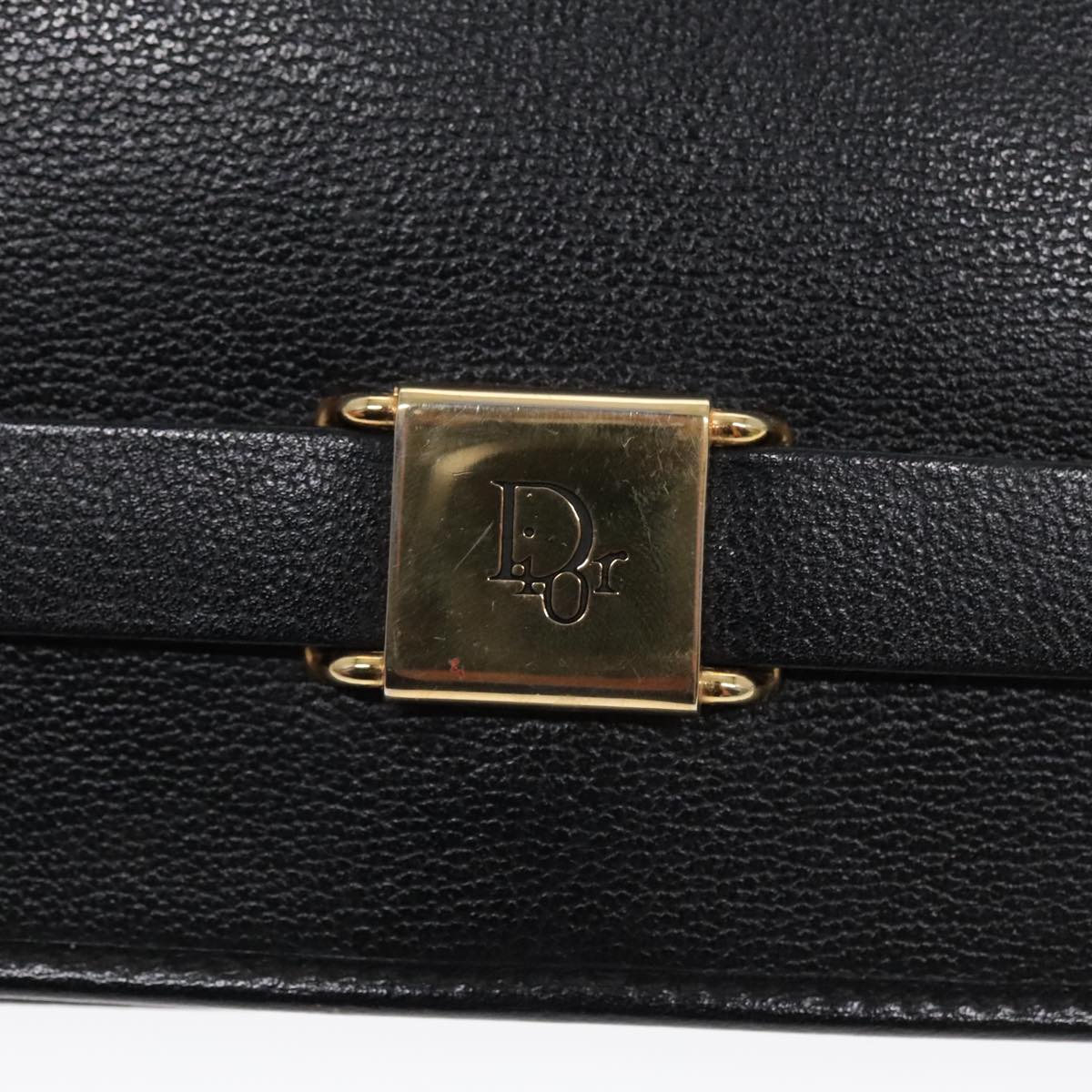 Christian Dior Shoulder Bag Leather Black Gold Auth fm3878