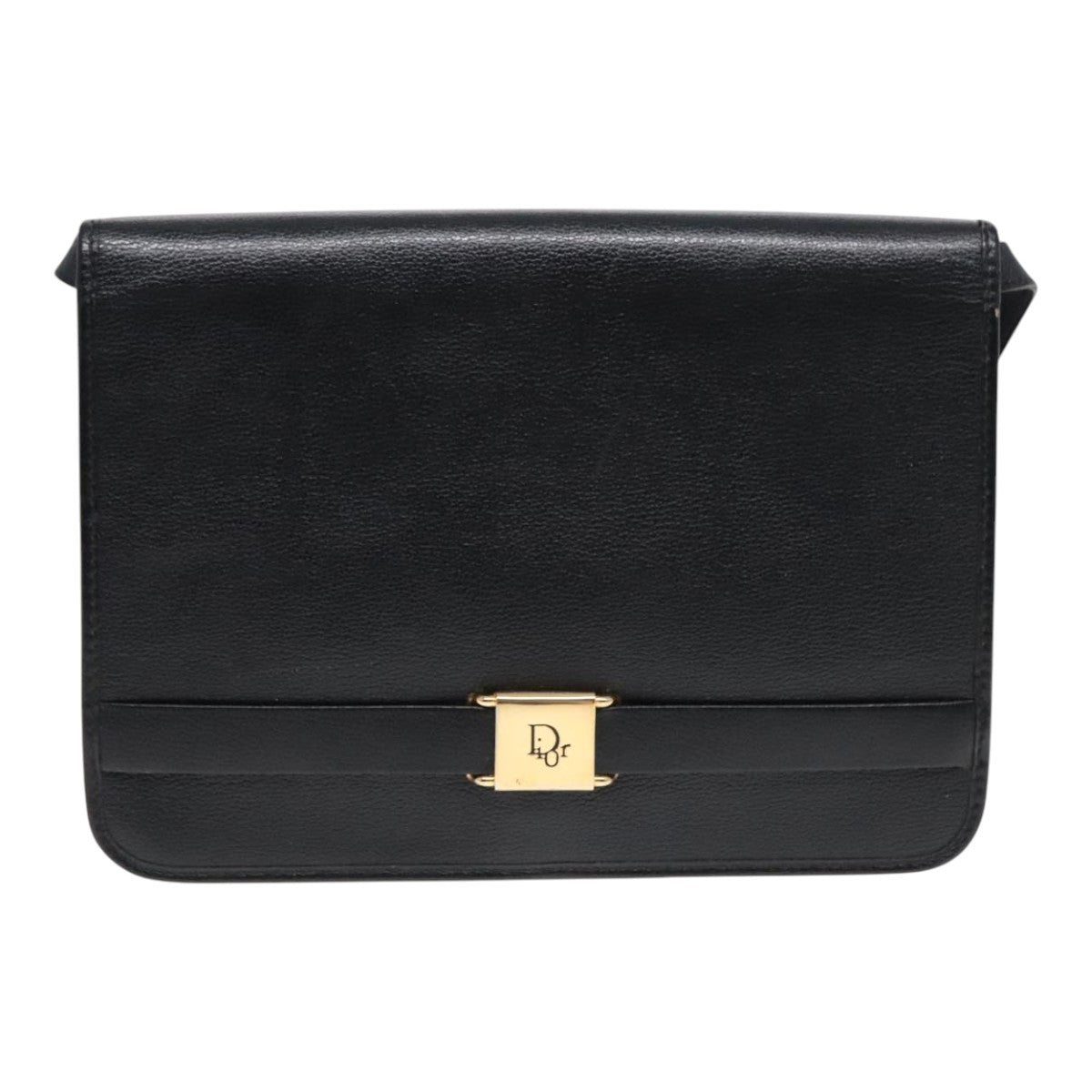 Christian Dior Shoulder Bag Leather Black Gold Auth fm3878