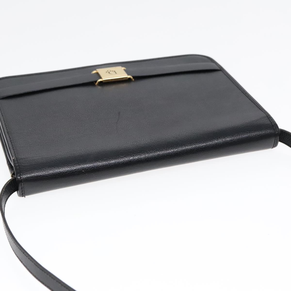 Christian Dior Shoulder Bag Leather Black Gold Auth fm3878