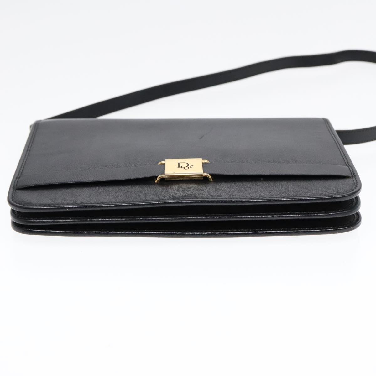 Christian Dior Shoulder Bag Leather Black Gold Auth fm3878