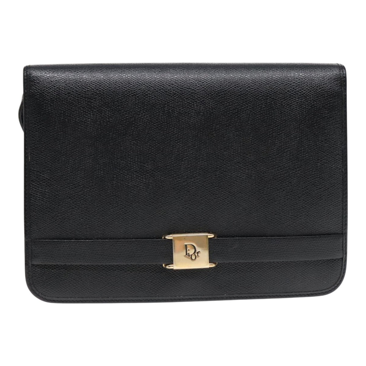 Christian Dior Shoulder Bag Leather Black Gold Auth fm3879