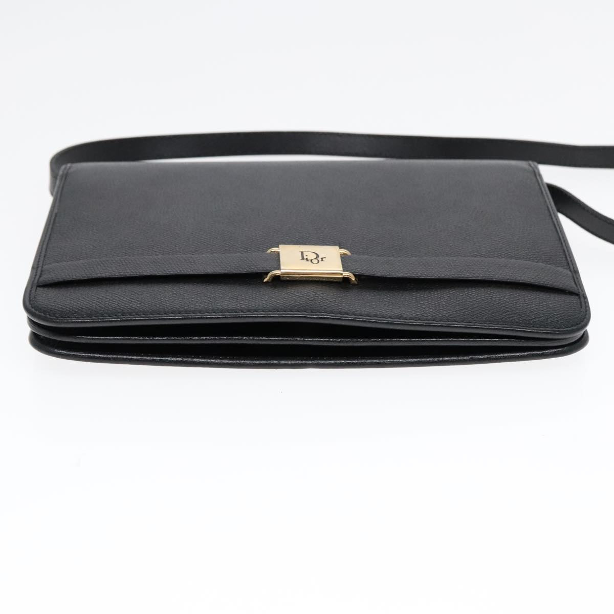 Christian Dior Shoulder Bag Leather Black Gold Auth fm3879