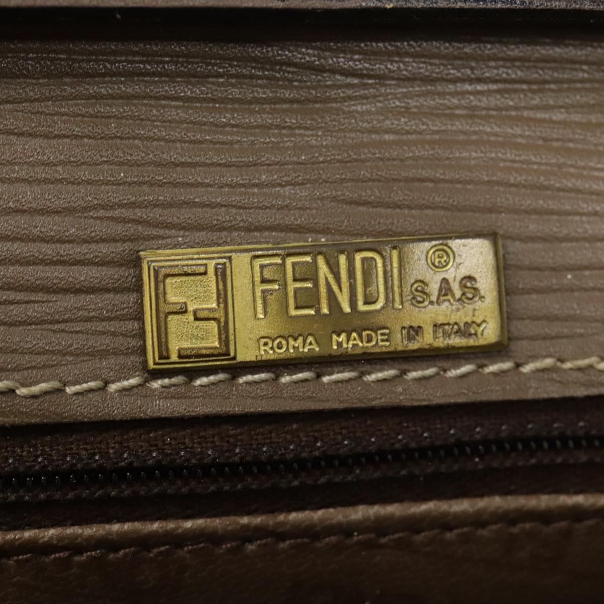 FENDI Zucchino Canvas Shoulder Bag Vintage Beige Auth fm3888