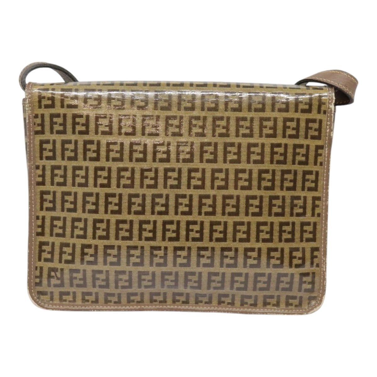 FENDI Zucchino Canvas Shoulder Bag Vintage Beige Auth fm3888 - 0