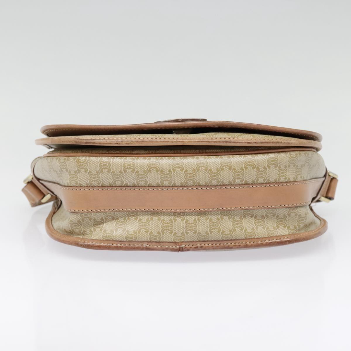 CELINE Macadam Canvas Shoulder Bag Beige Gold Auth fm3890