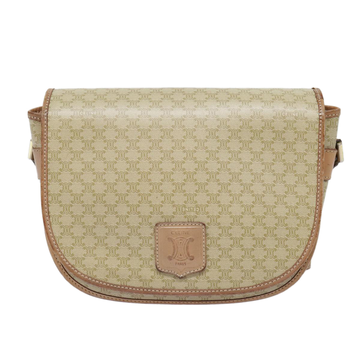 CELINE Macadam Canvas Shoulder Bag Beige Gold Auth fm3890 - 0