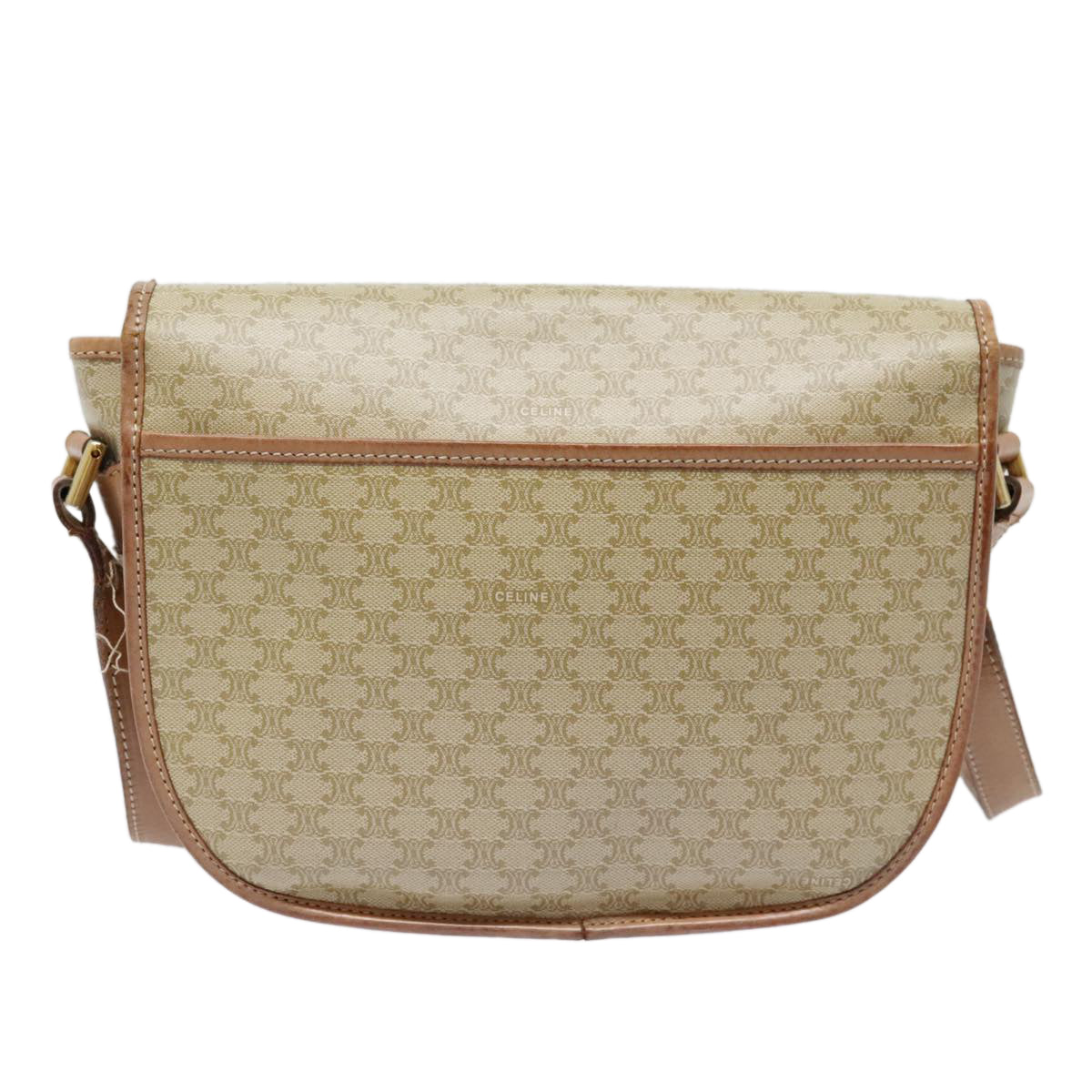 CELINE Macadam Canvas Shoulder Bag Beige Gold Auth fm3890