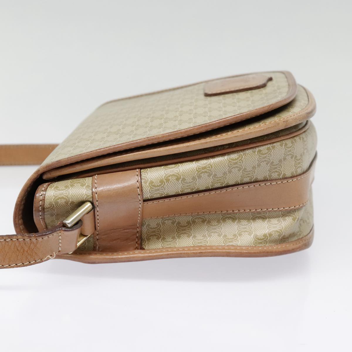 CELINE Macadam Canvas Shoulder Bag Beige Gold Auth fm3890