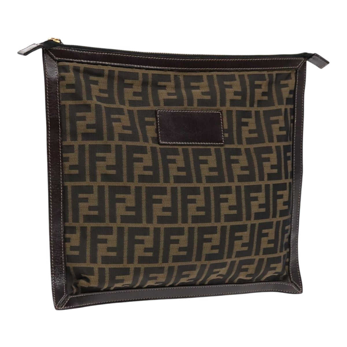 FENDI Zucca Canvas Clutch Bag Brown Black gold Auth fm3891