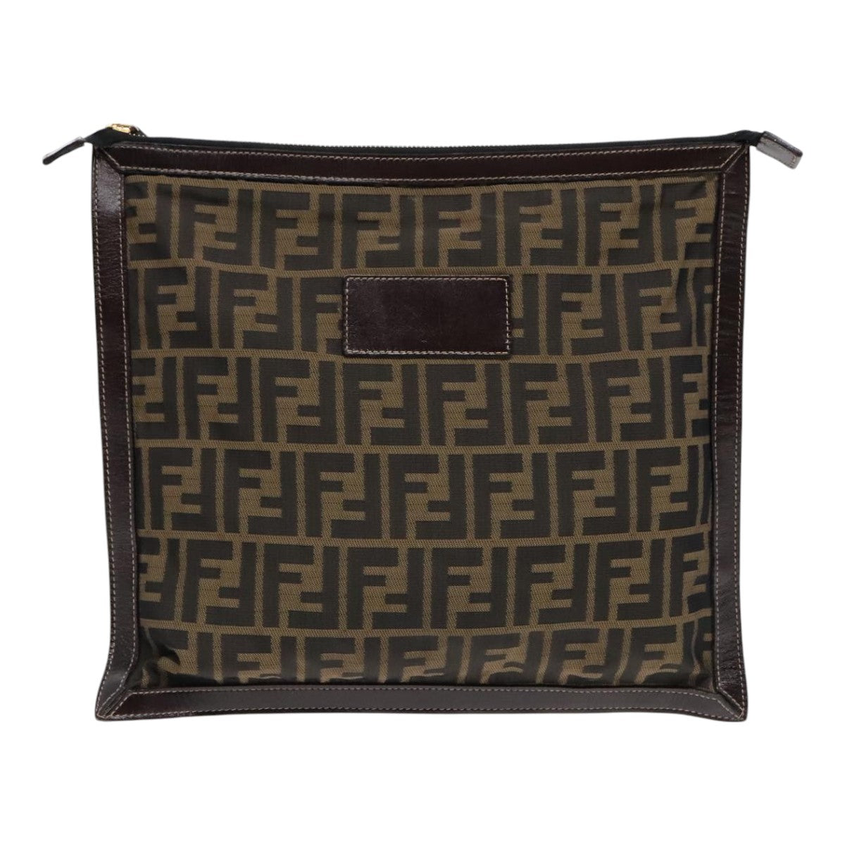 FENDI Zucca Canvas Clutch Bag Brown Black gold Auth fm3891