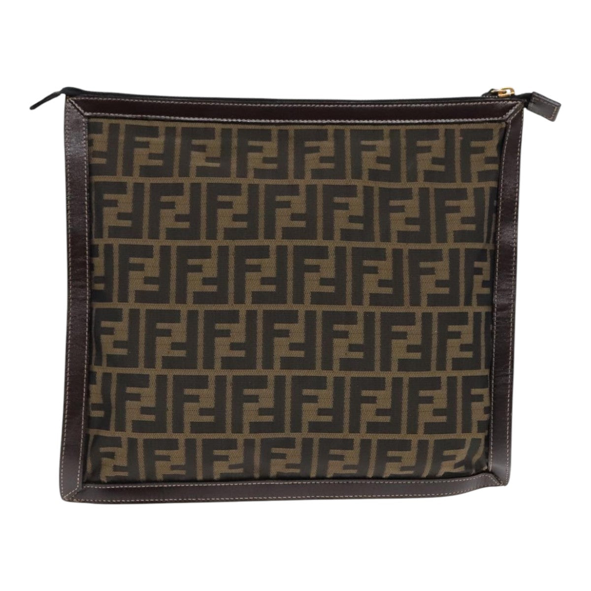 FENDI Zucca Canvas Clutch Bag Brown Black gold Auth fm3891 - 0