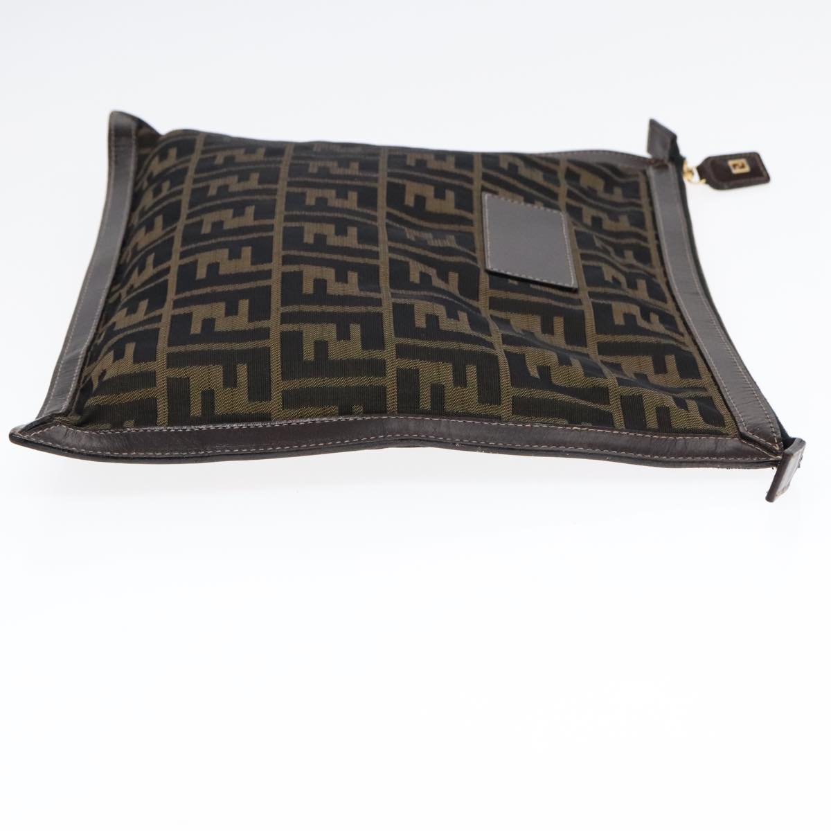 FENDI Zucca Canvas Clutch Bag Brown Black gold Auth fm3891