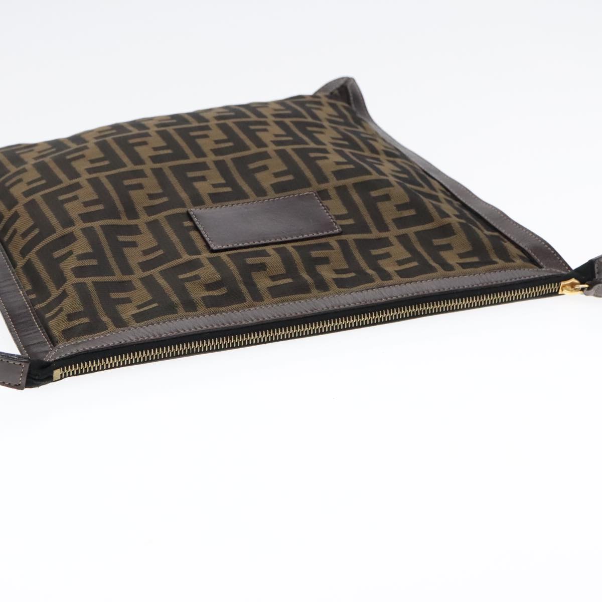 FENDI Zucca Canvas Clutch Bag Brown Black gold Auth fm3891