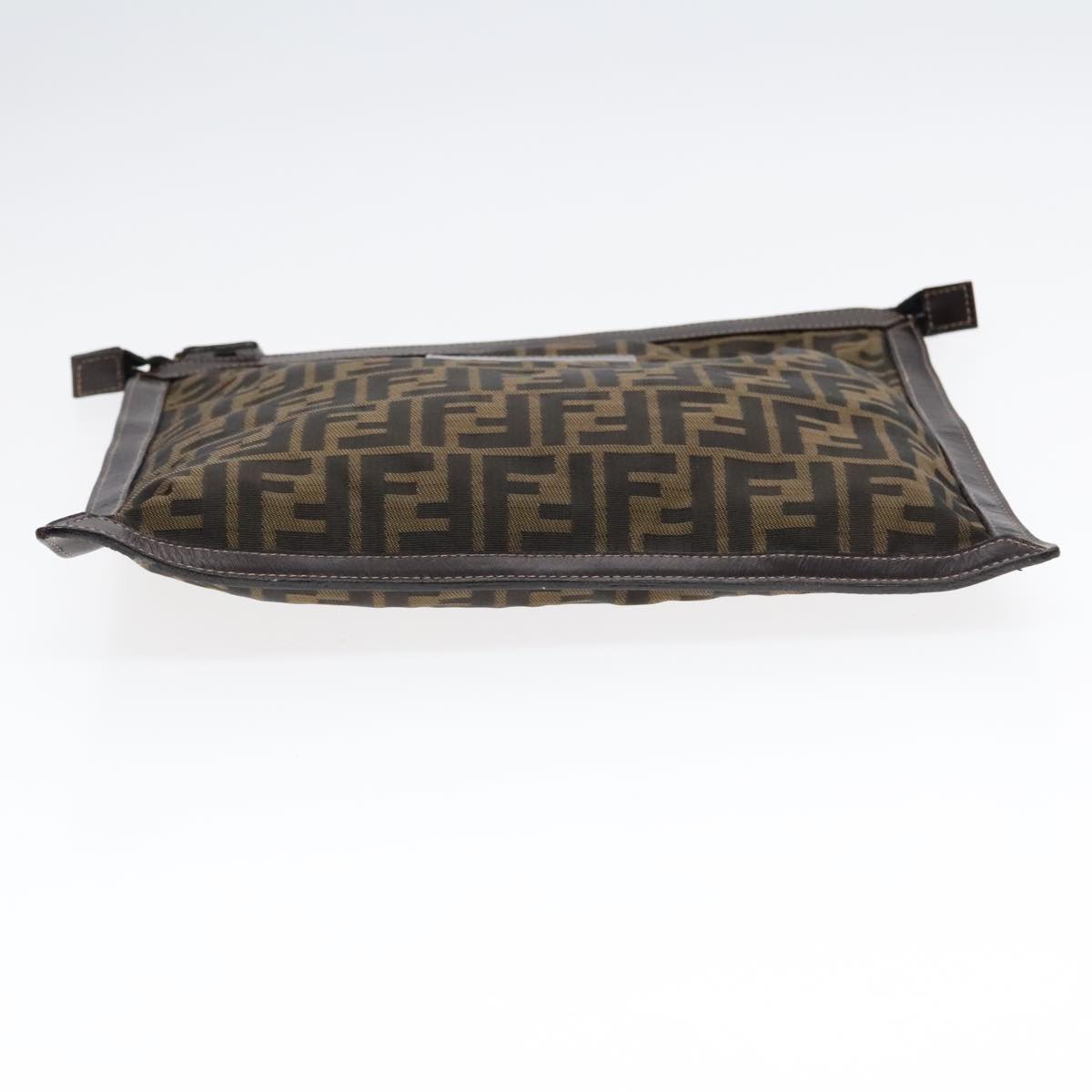 FENDI Zucca Canvas Clutch Bag Brown Black gold Auth fm3891