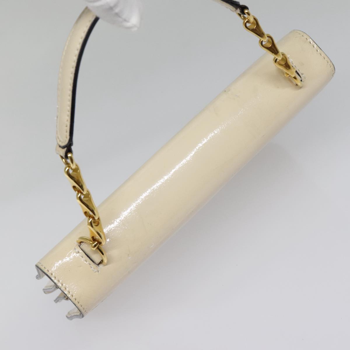 CELINE Hand Bag Patent leather Beige Gold Auth fm3893