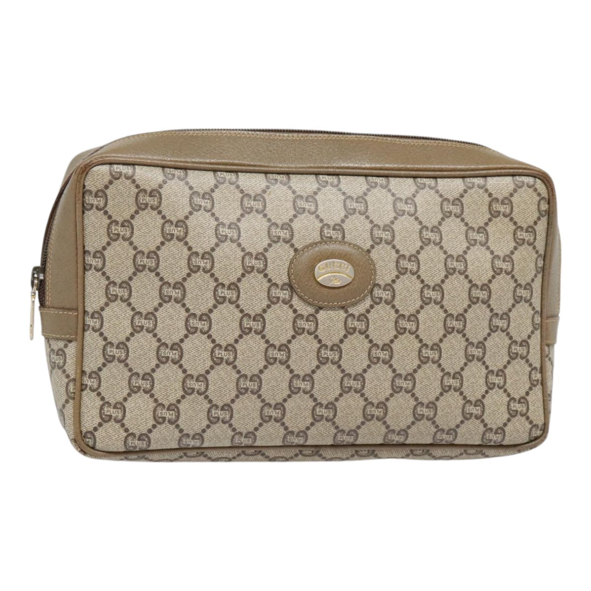 GUCCI GG Plus Supreme Clutch Bag PVC Beige Auth fm3894