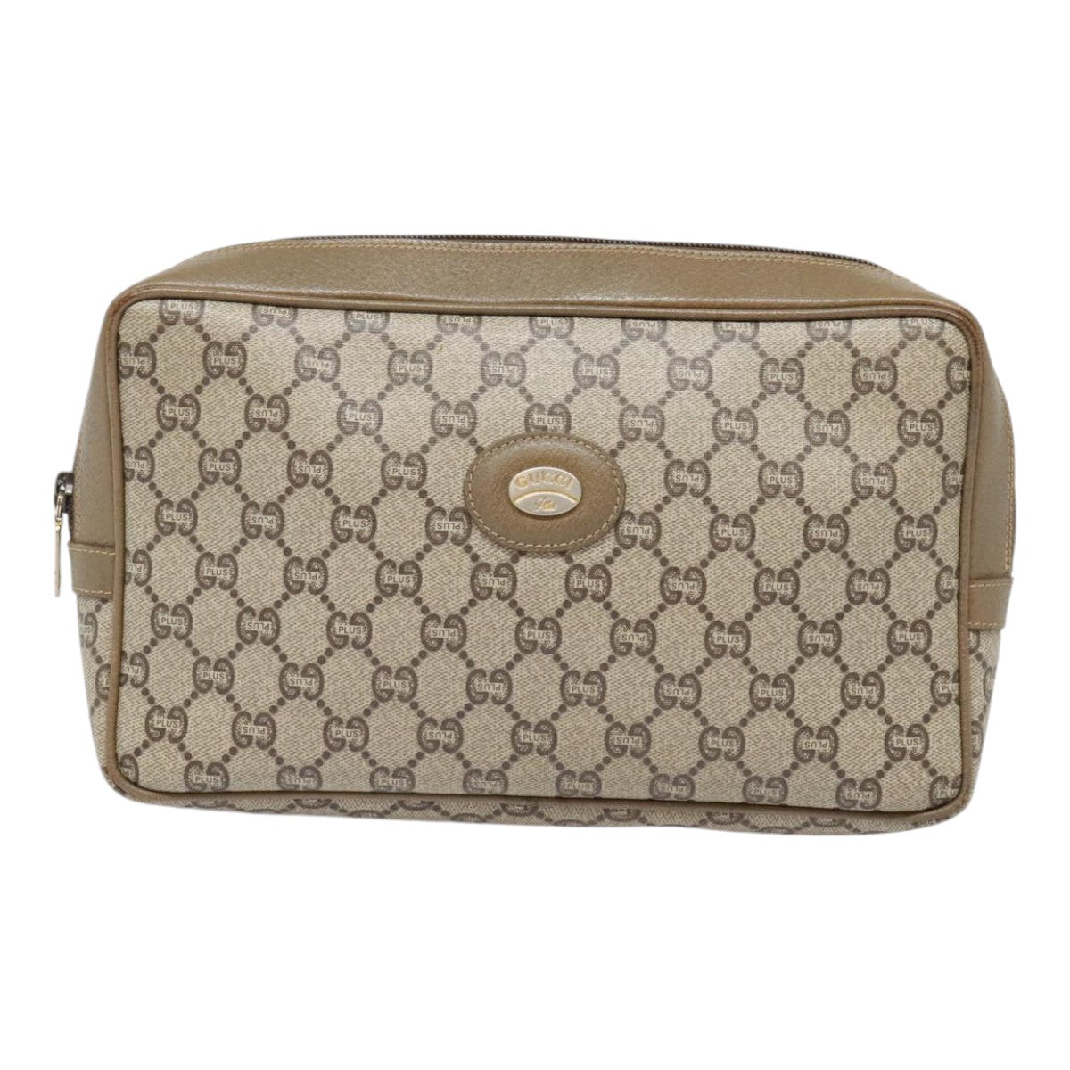 GUCCI GG Plus Supreme Clutch Bag PVC Beige Auth fm3894