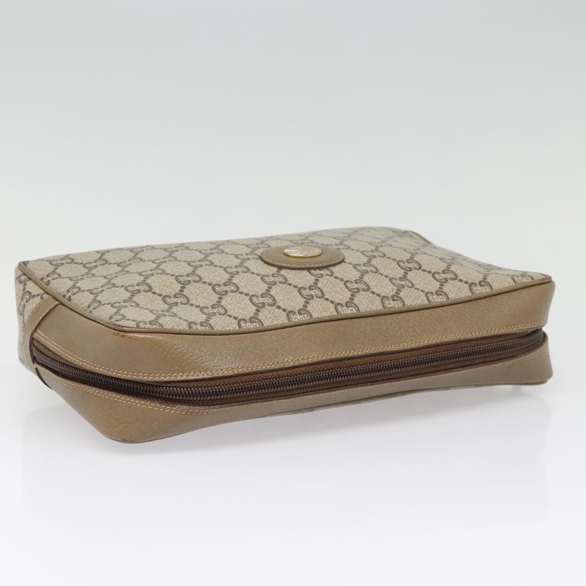 GUCCI GG Plus Supreme Clutch Bag PVC Beige Auth fm3894