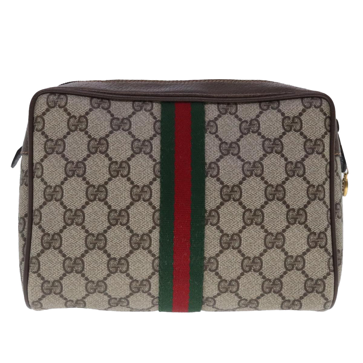 GUCCI GG Supreme Web Sherry Line Clutch Bag PVC Beige Red 63 01 012 Auth fm3901